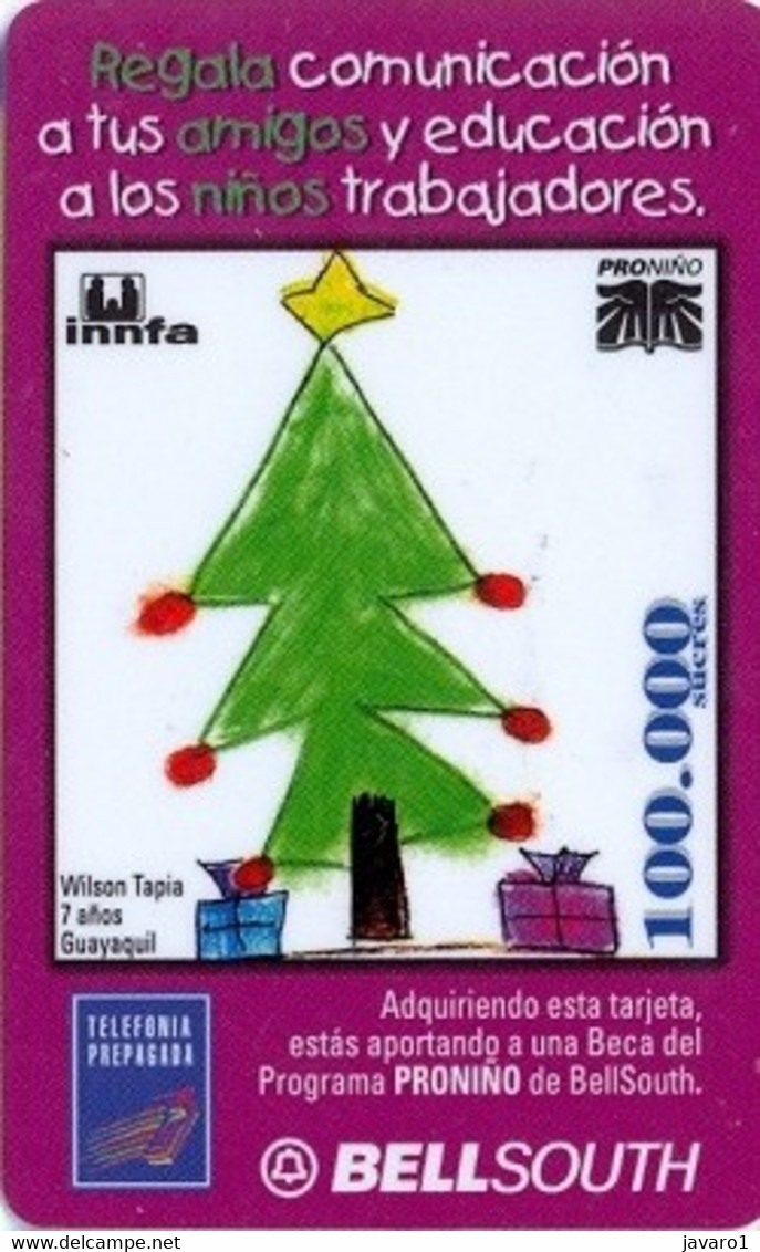 ECUADOR : BSP095B 100 TREE PRONINO Violet (bottom 3 Lines Text) USED - Ecuador