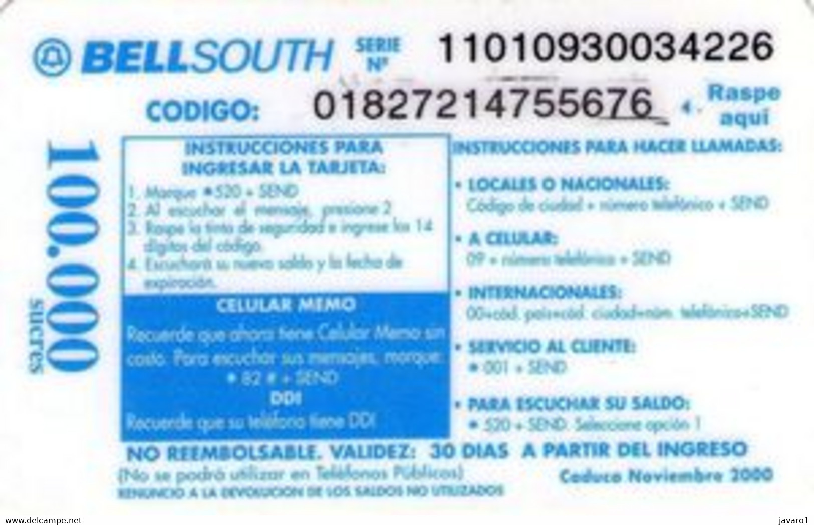 ECUADOR : BSP104B 100 TIGRILLO 3 Lines At Bottom 11/2000 USED - Equateur