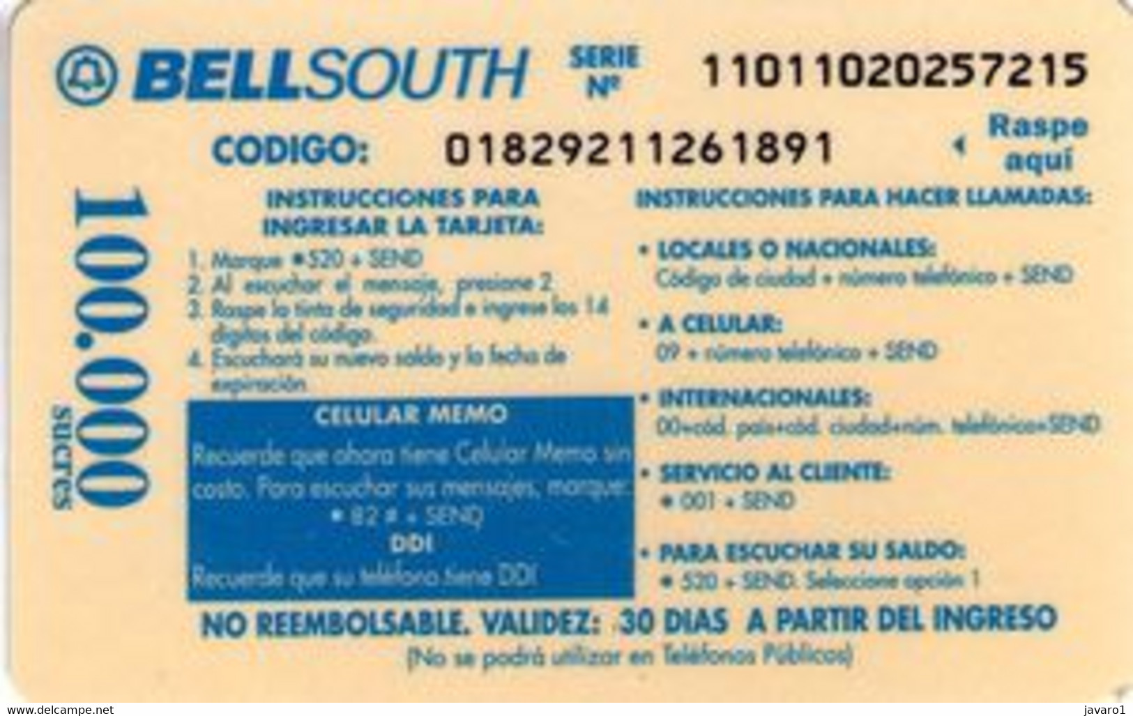 ECUADOR : BSP104C 100 TIGRILLO  Blue Box 30 Dias USED - Equateur