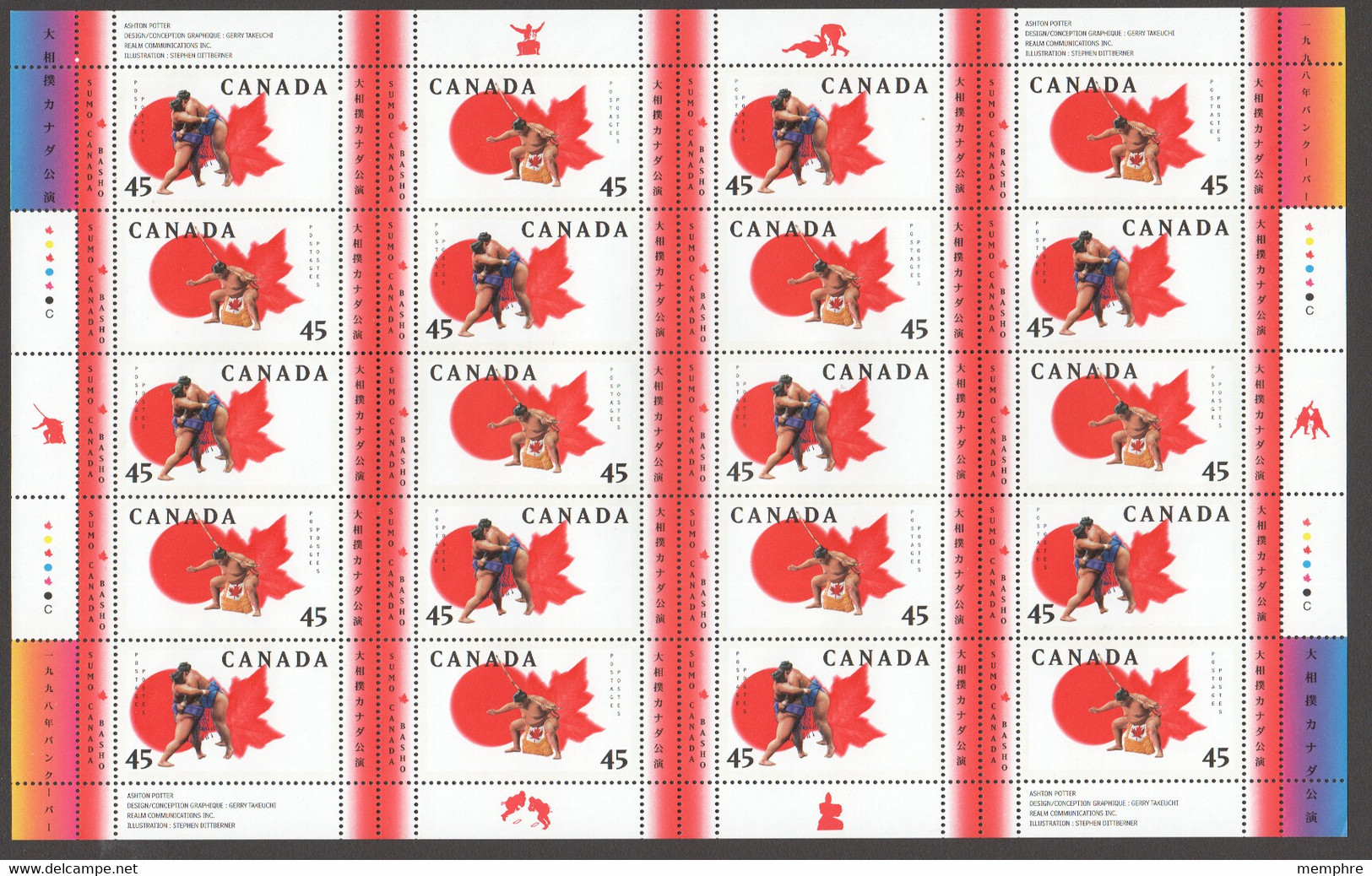 1998  Sumo Canada Basho   Sc 1723-4  Complete MNH Sheet Of 10 Pairs - Ganze Bögen