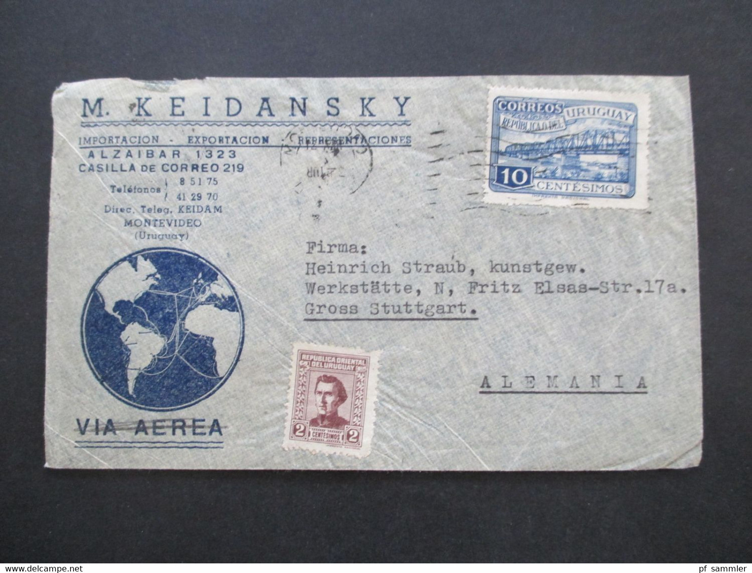 Uruguay Um 1948 Dekorativer Firmenumschlag M. Keidansky Importacion - Exportacion Alzaibar 1323 Casilla De Correo 219 - Uruguay