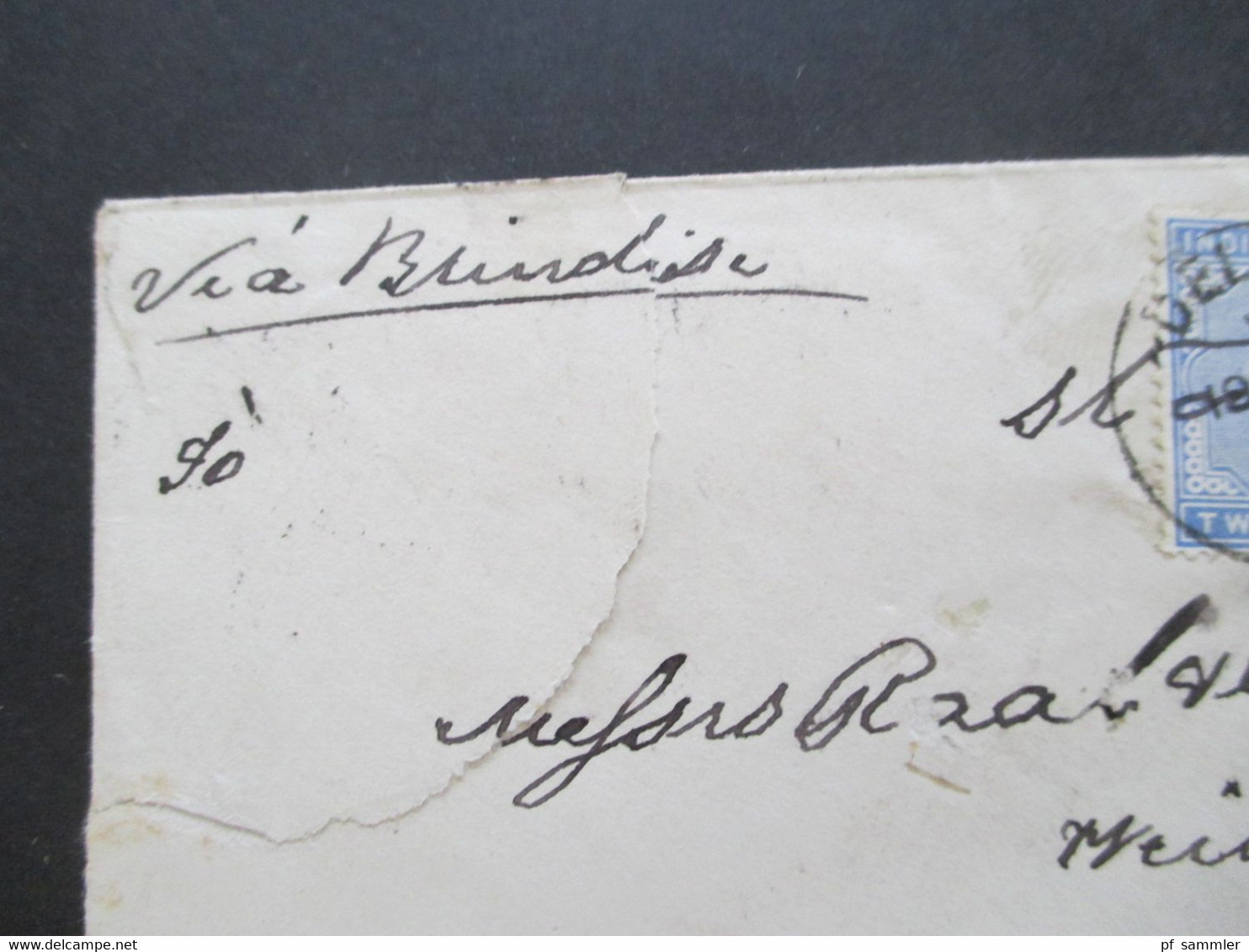GB Kolonie Indien 1887 GA Umschlag Mit Zusatzfrankatur Delhi Via Brindisi - Weissenburg In Bayern Sea Post Office Stempe - 1858-79 Crown Colony