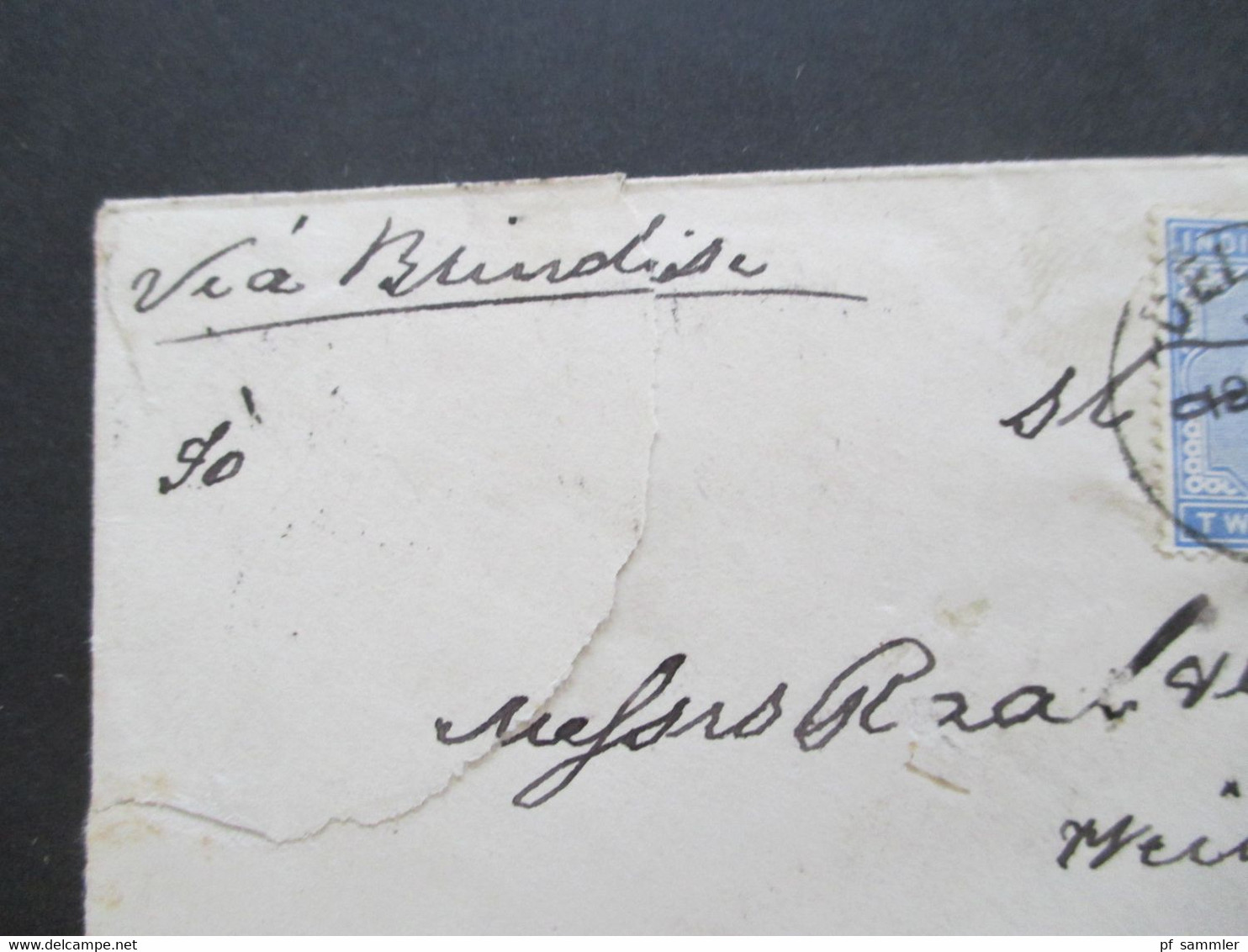 GB Kolonie Indien 1887 GA Umschlag Mit Zusatzfrankatur Delhi Via Brindisi - Weissenburg In Bayern Sea Post Office Stempe - 1858-79 Compañia Británica Y Gobierno De La Reina