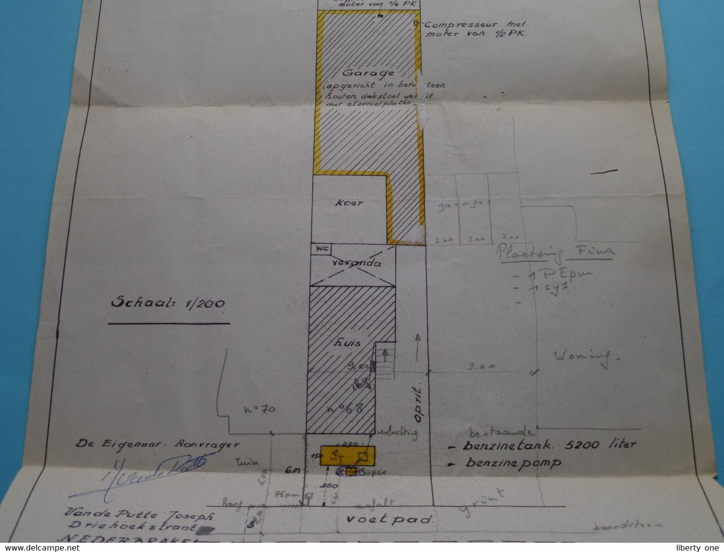 Gemeente NEDERBRAKEL Sectie A 700 GRONDPLAN Van Garage En Benzinestapel DRIEHOEKSTRAAT 1968 (zie Foto's Voor Detail) ! - Autres Plans