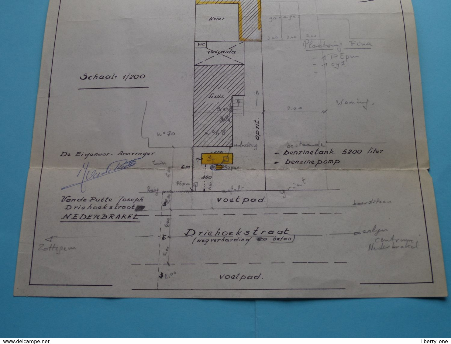 Gemeente NEDERBRAKEL Sectie A 700 GRONDPLAN Van Garage En Benzinestapel DRIEHOEKSTRAAT 1968 (zie Foto's Voor Detail) ! - Andere Pläne