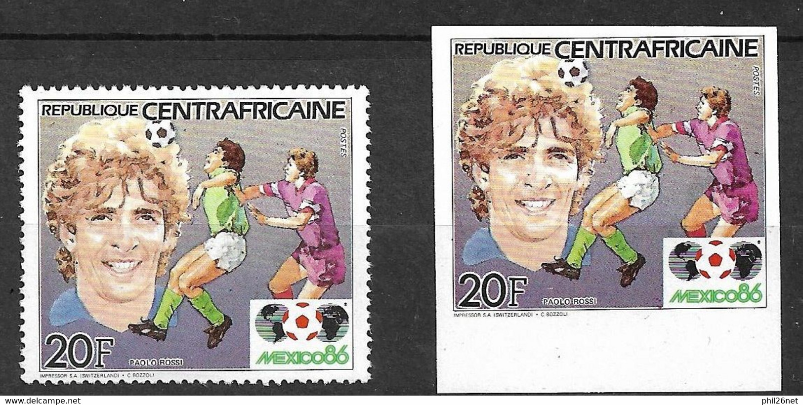 Centrafrique Football N°704 Paolo Rossi Dentelé Et Non Dentelé Neufs * * TB =MNH VF ... Le Moins Cher Du Site  ! ! - 1986 – Mexico