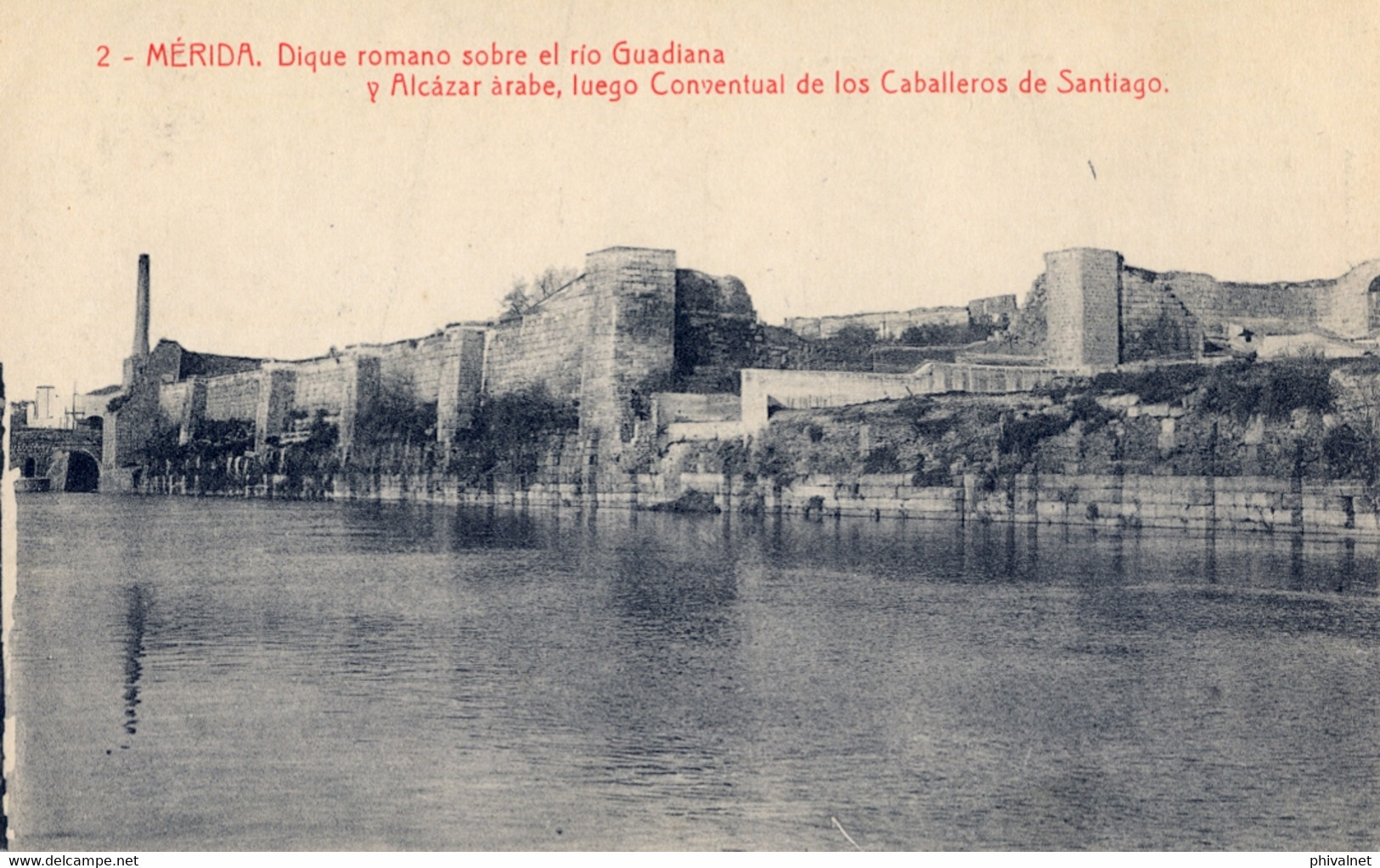 BADAJOZ  , T.P. NO CIRCULADA  , COL. BOCCONI , MÉRIDA - DIQUE ROMANO SOBRE EL RIO GUADIANA Y ALCÁZAR ÁRABE - Mérida