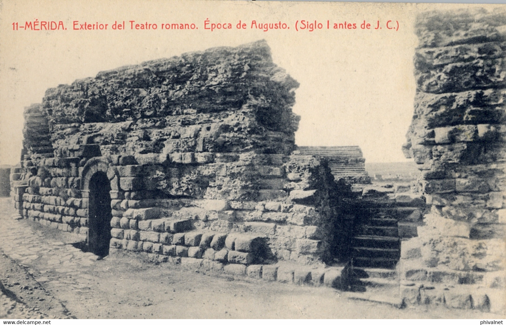 BADAJOZ  , T.P. NO CIRCULADA  , COL. BOCCONI , MÉRIDA - EXTERIOR DEL TEATRO ROMANO , ÉPOCA DE AUGUSTO - Mérida