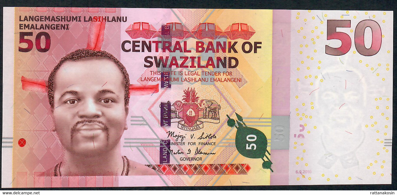 SWAZILAND P38a 50 EMALANGENI  2010 LOW NUMBER # AA  Signature 9b   UNC. - Swasiland