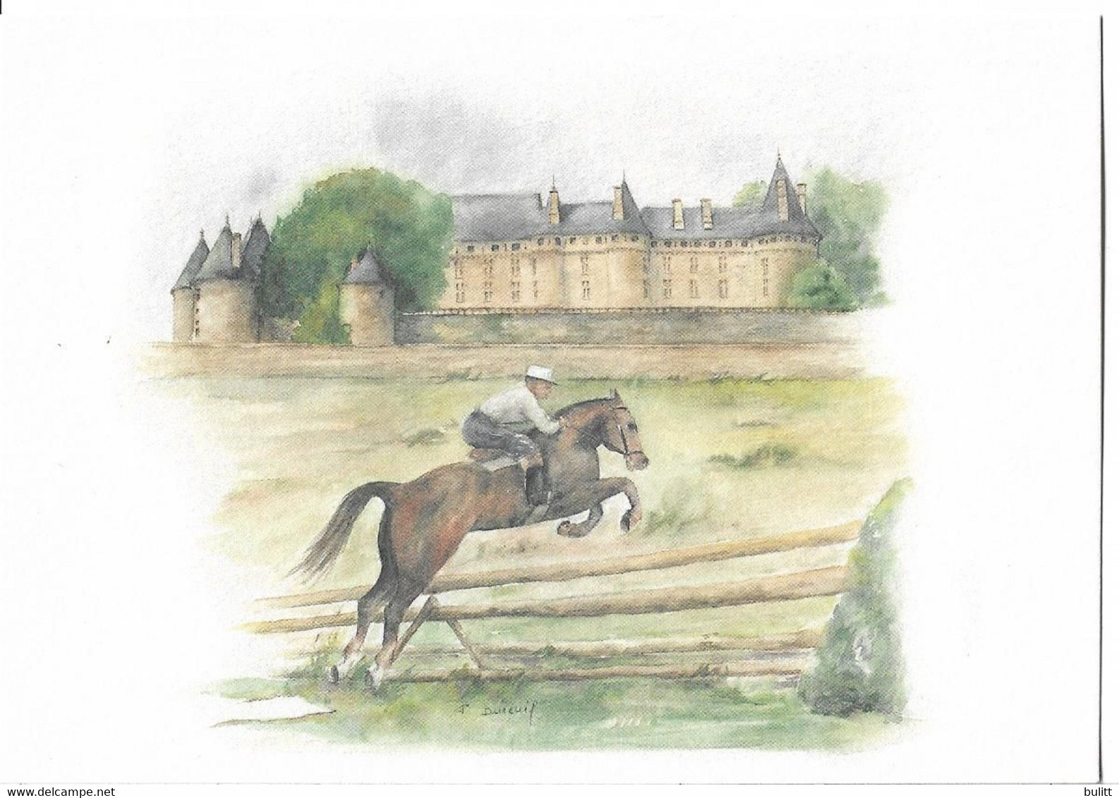 AQUARELLE De Pierrette DUREUIL - ARNAC-POMPADOUR - Saut D'obstacle D'un Cheval à L'hippodrome - Pintura & Cuadros