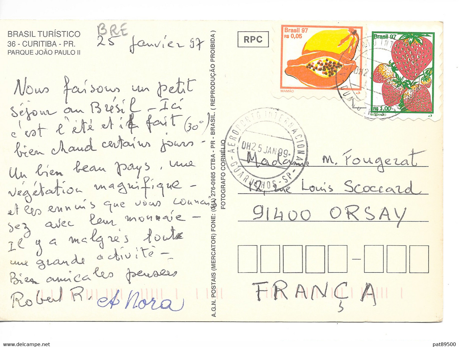 BRESIL 1997 / FRUIT 2 Timbres Avocat Et Fraise (YT 2362) Sur CPM Voyagée 1997 - Other & Unclassified
