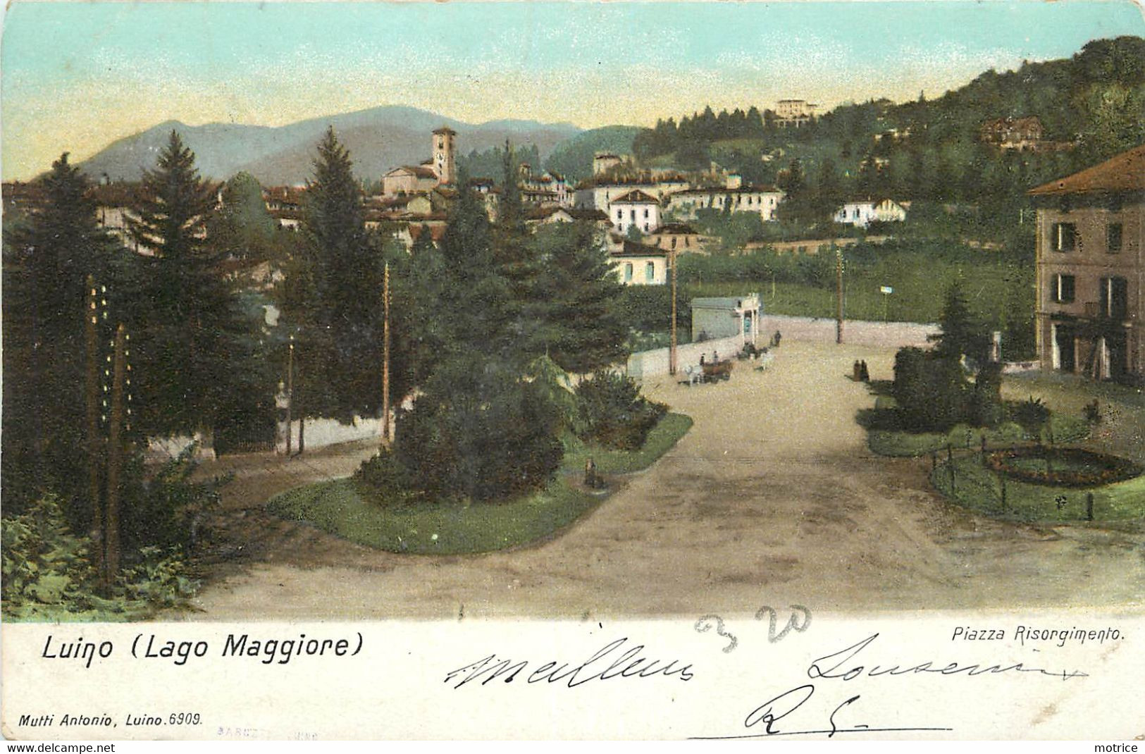 LUINO (lago Maggiore) - Piazza Risorgimento, Cachet Grand Hotel Simplon Et Terminus Au Dos De La Carte. - Luino