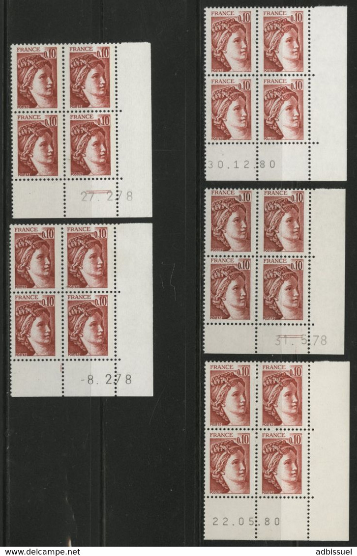 N° 1965 5 Coins Datés Du 10ct TYPE SABINE DE GANDON Neufs ** (MNH) TB. Voir Description - 1970-1979