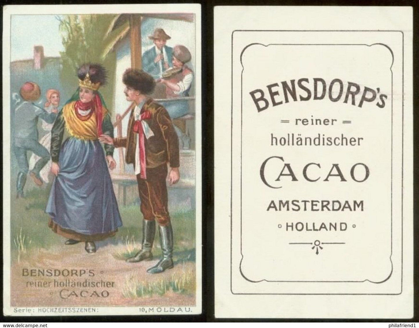 19214 Sammelbild 11 X 7 Cm Litho Bensdorp Cacao Um 1900 Hochzeit Tracht Moldau - Matrimonios