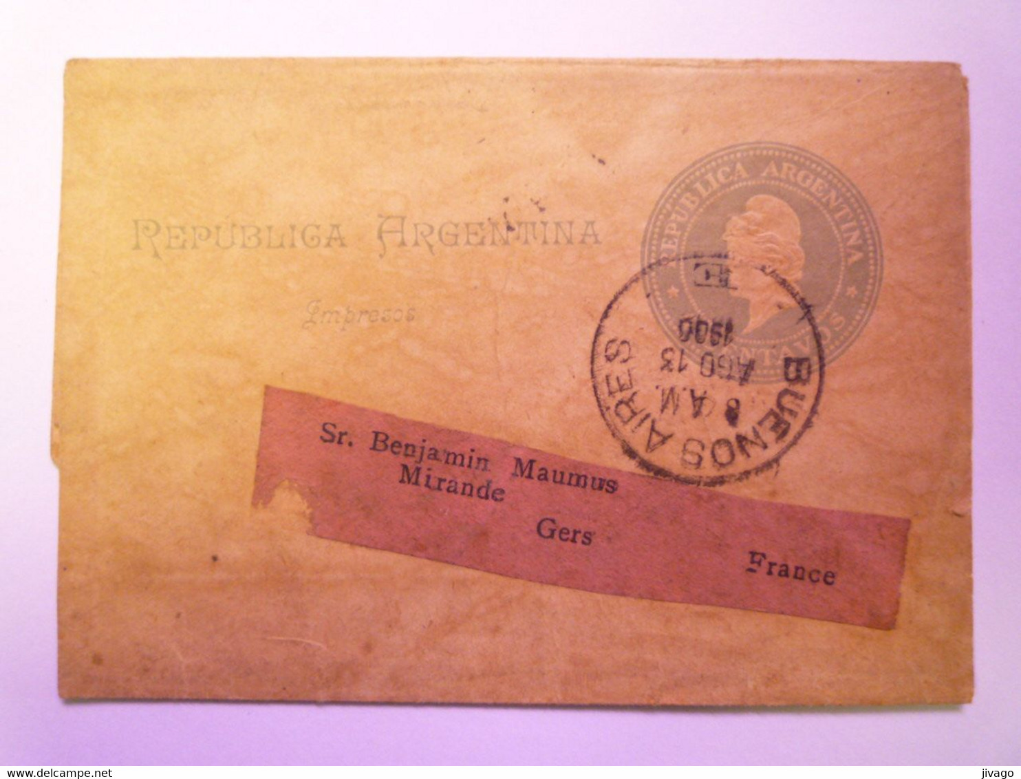2020 - 9069  BANDE Pour JOURNAL Au Départ De BUENOS AIRES à Destination De MIRANDE (Gers)  1906   XXX - Cartas & Documentos