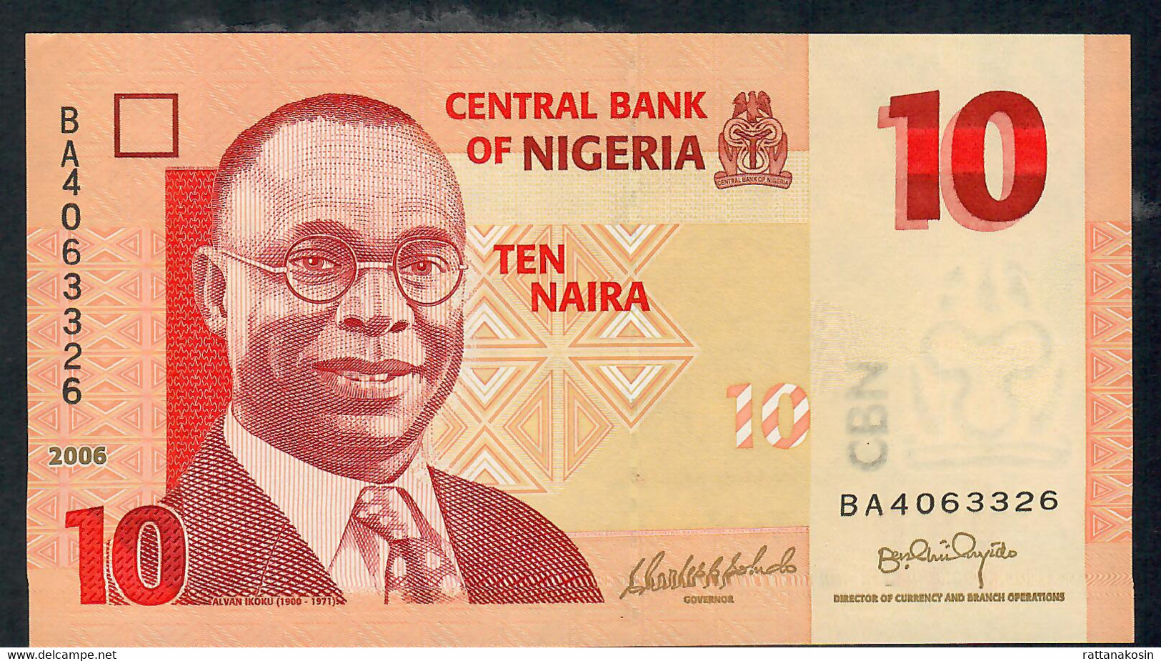 NIGERIA P33a 10 NAIRA 2006 #BA Signature 17 UNC. - Nigeria