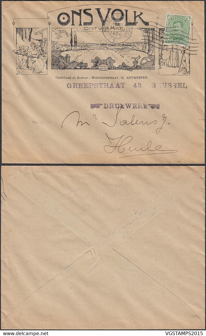 Belgique 1920- Lettre Decorée ONS VOLK Avec Timbre Nr. 137 De Bruxelles à Destination Heule...(DD) DC-9692 - 1915-1920 Alberto I