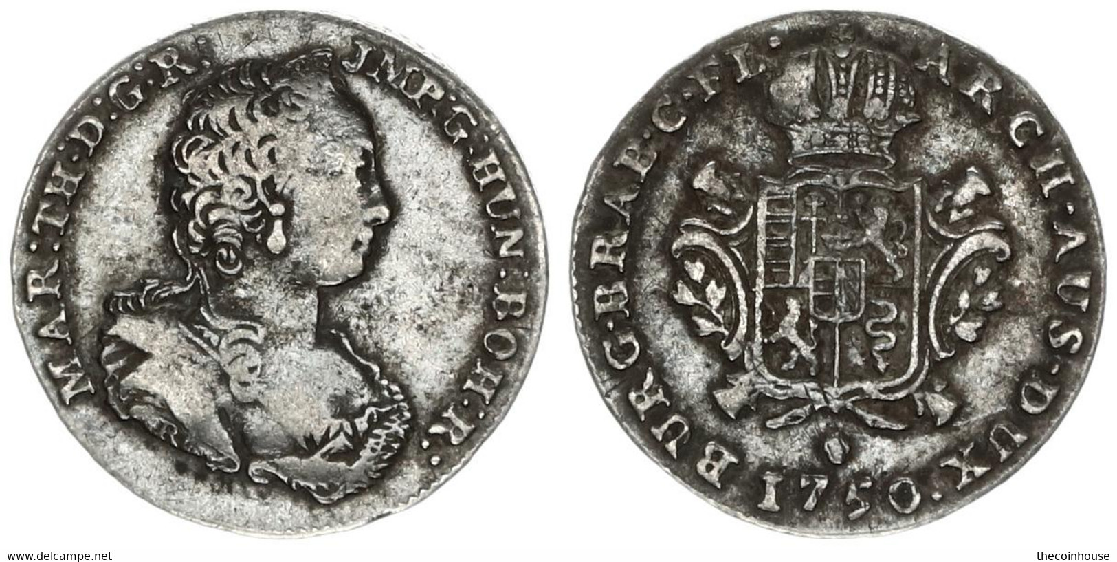 Austrian Netherlands, Maria Theresia, 1/8 Ducaton Silver 1750R Bust Left, KM 5 Brussels, VF - …-1795 : Periodo Antico