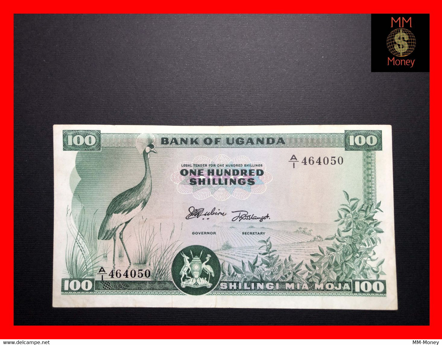 UGANDA 100 Shillings 1966  P. 4  **very Rare**   VF+ - Uganda