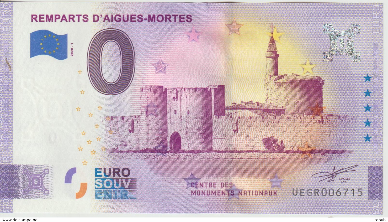 Billet Touristique 0 Euro Souvenir France 30 Remparts Aigues Mortes 2020-1 N°UEGR006715 - Private Proofs / Unofficial