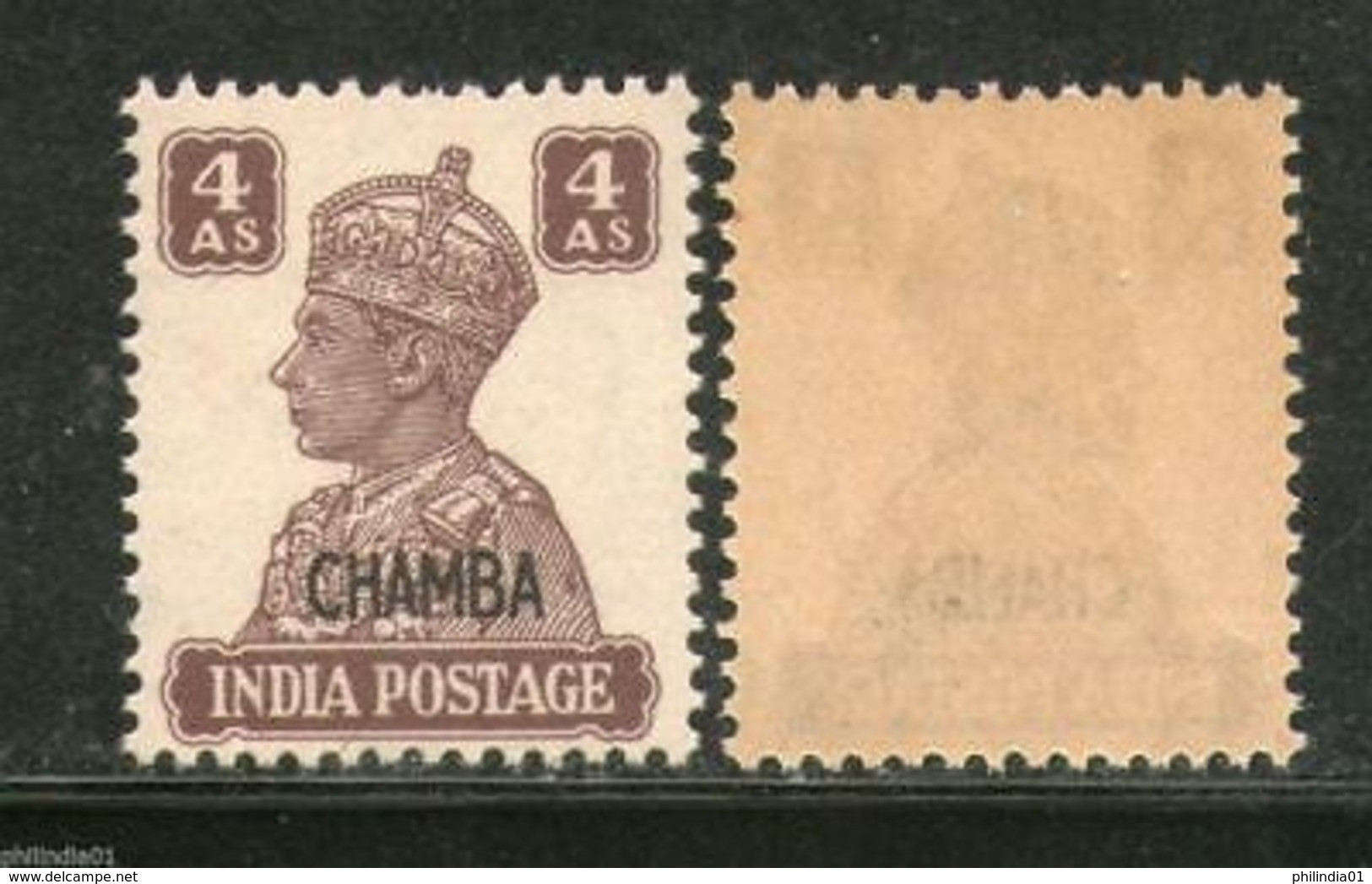 India CHAMBA State KG VI 4As Postage Stamp SG 116 / Sc 97 Cat. �20 MNH - Chamba