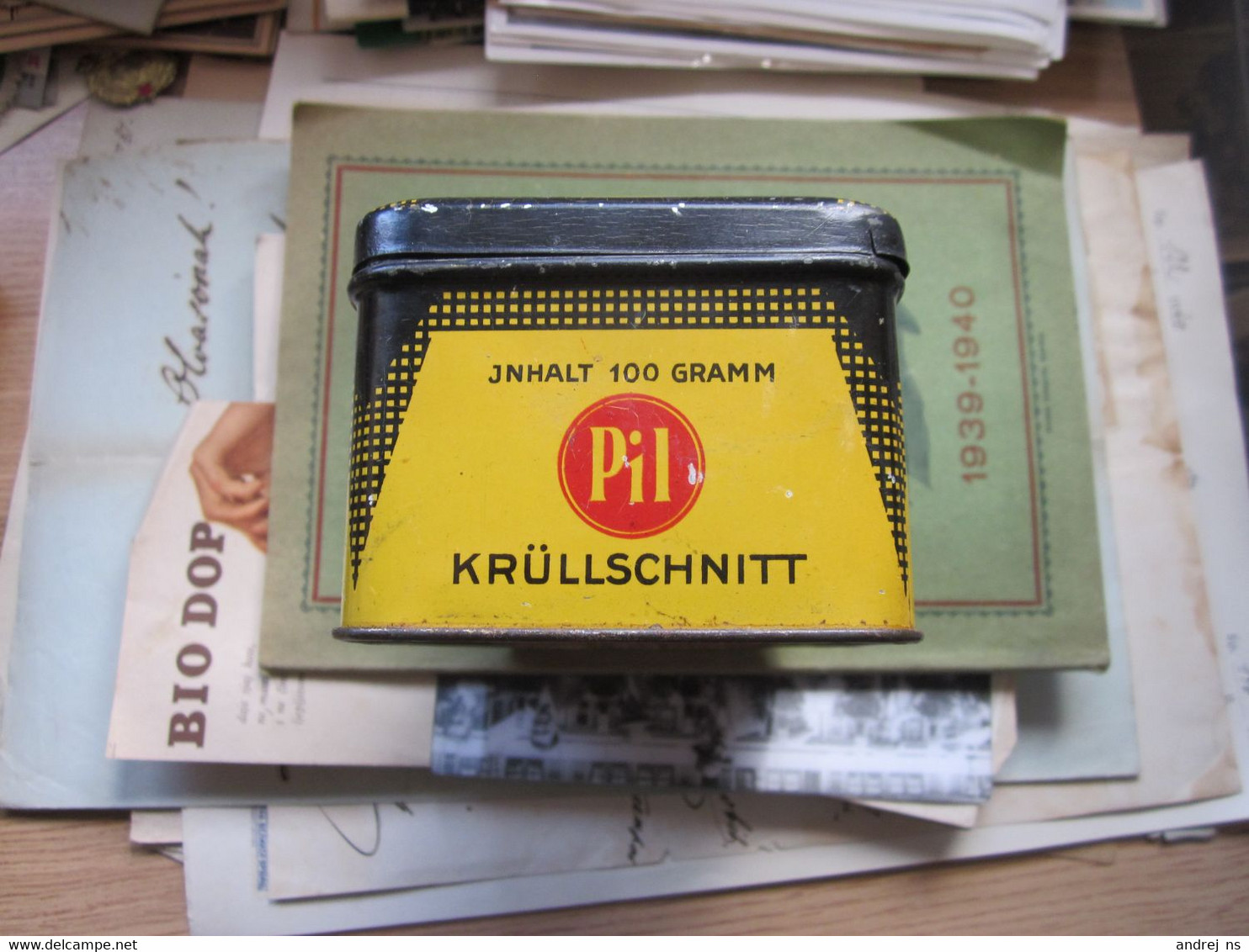 Old Tin Box Binsebub Alt Heidleberg P J Landfried Tabakfabrik Heidelberg  100 Gramm Pil Krullschnitt - Schnupftabakdosen (leer)