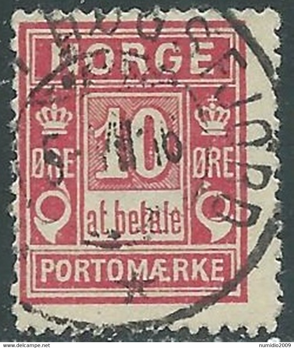 1887-1920 NORVEGIA SEGNATASSE USATO 10 ORE TIPOGRAFIA K - RD36-9 - Used Stamps