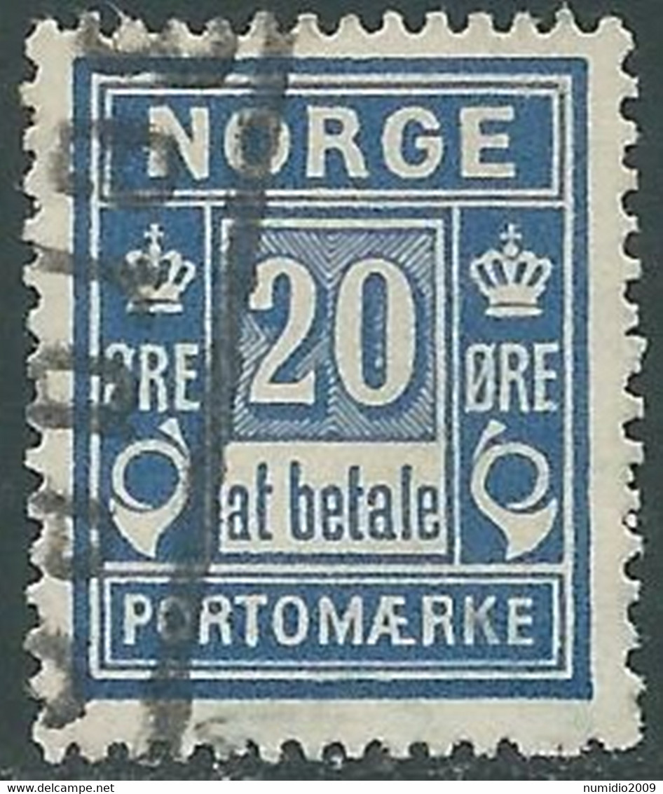 1887-1920 NORVEGIA SEGNATASSE USATO 20 ORE TIPOGRAFIA K - RD38 - Oblitérés