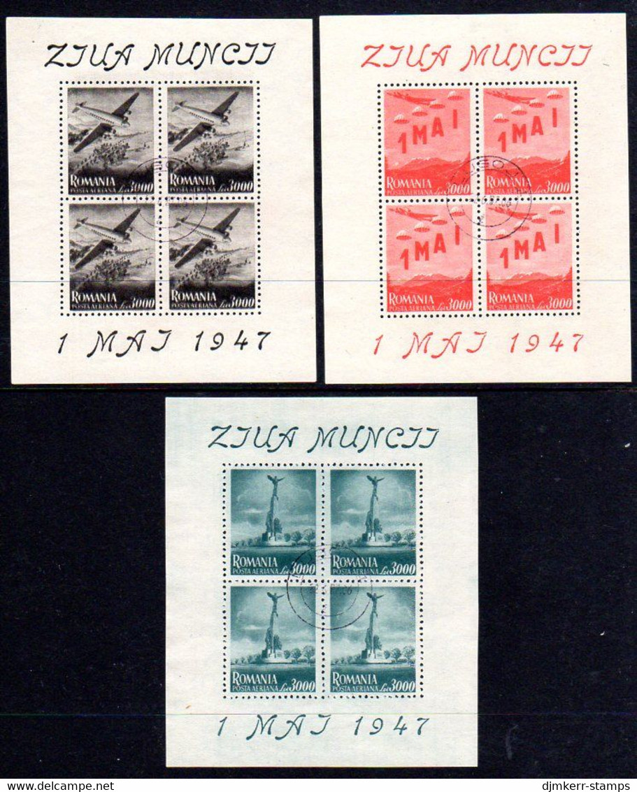 ROMANIA 1947 Labour Day II Sheetlets Used.  Michel 1062-64 Kb - Oblitérés