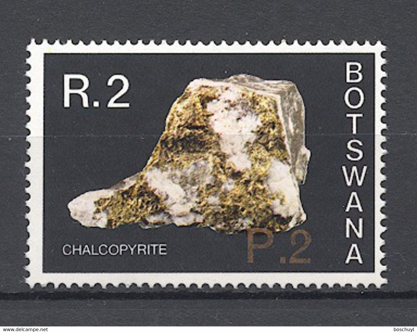 Botswana, 1976, Minerals, 2 P On 2 R, Overprinted, MNH, Michel 168 Type I - Botswana (1966-...)