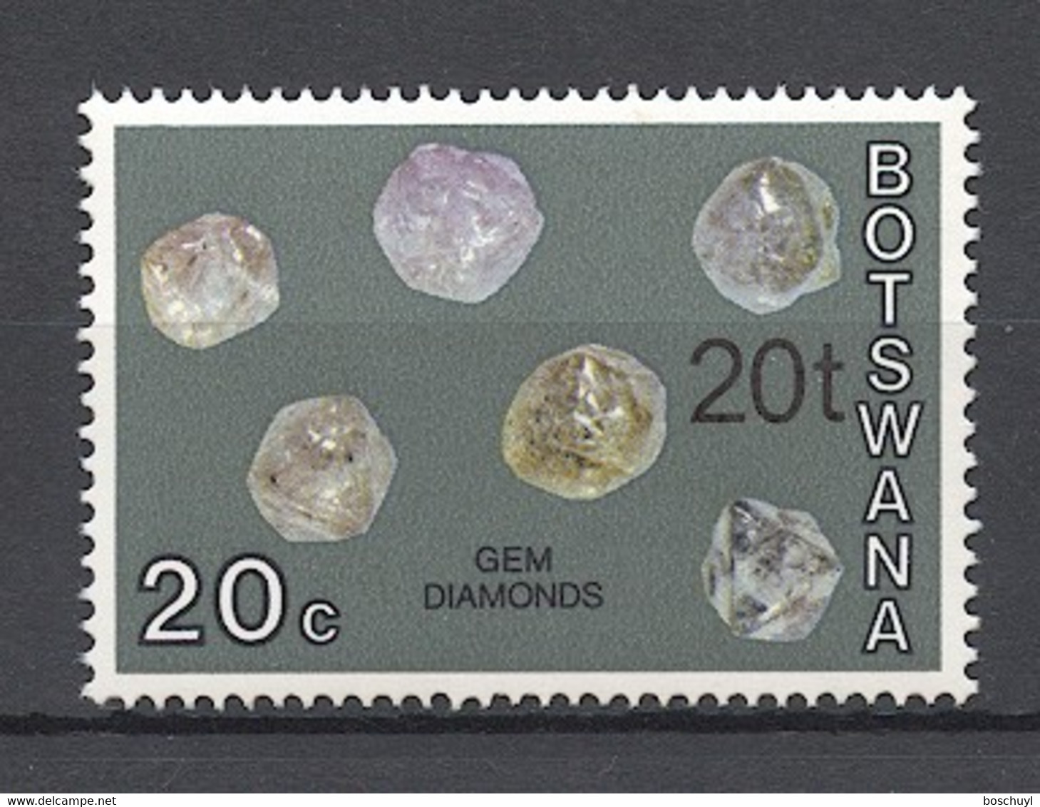 Botswana, 1977, Minerals, 20 T On 20 C, Overprinted, MNH, Michel 163 Type II - Botswana (1966-...)