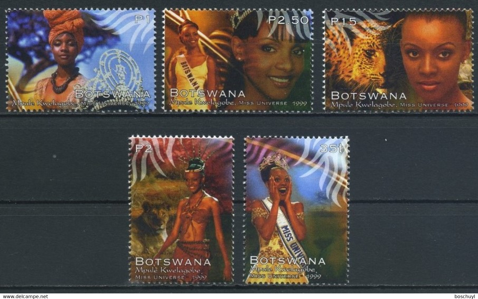 Botswana, 1999, Miss Universe Mpule Kwelagobe, MNH, Michel 684-688 - Botswana (1966-...)