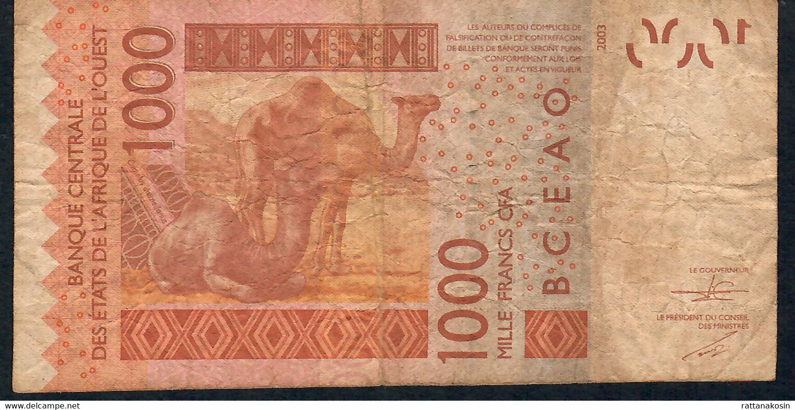 W.A.S. GUINEA BISSAU P915So 1000 FRANCS (20)15 Signature 41   FINE Folds NO P.h. ! - Westafrikanischer Staaten