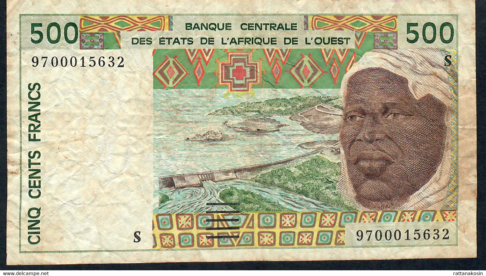 W.A.S. GUINEA BISSAU P910Sa 500 FRANCS (19)97 Signature 28   FINE Folds NO P.h. ! - West-Afrikaanse Staten