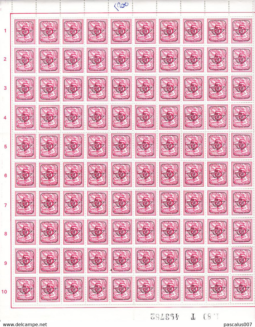 B01-236 Belgique Timbres Xx Préoblitéré Feuille De 100 X PRE 799 Chiffre Sur Lion Héraldique 03-03-1980 - Typos 1967-85 (Lion Et Banderole)