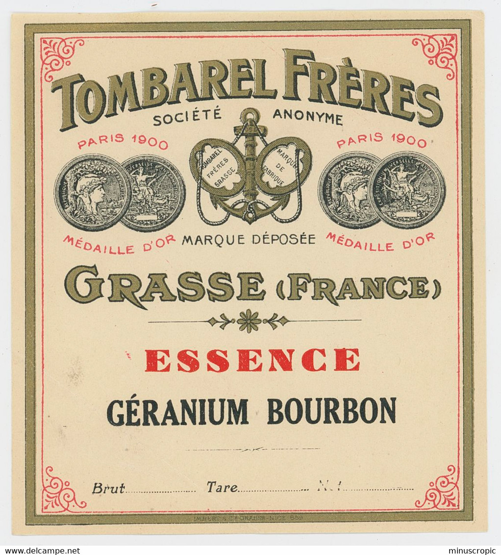 Etiquette - Essence Géranium Bourbon - Tombarel Frères - Grasse - Labels