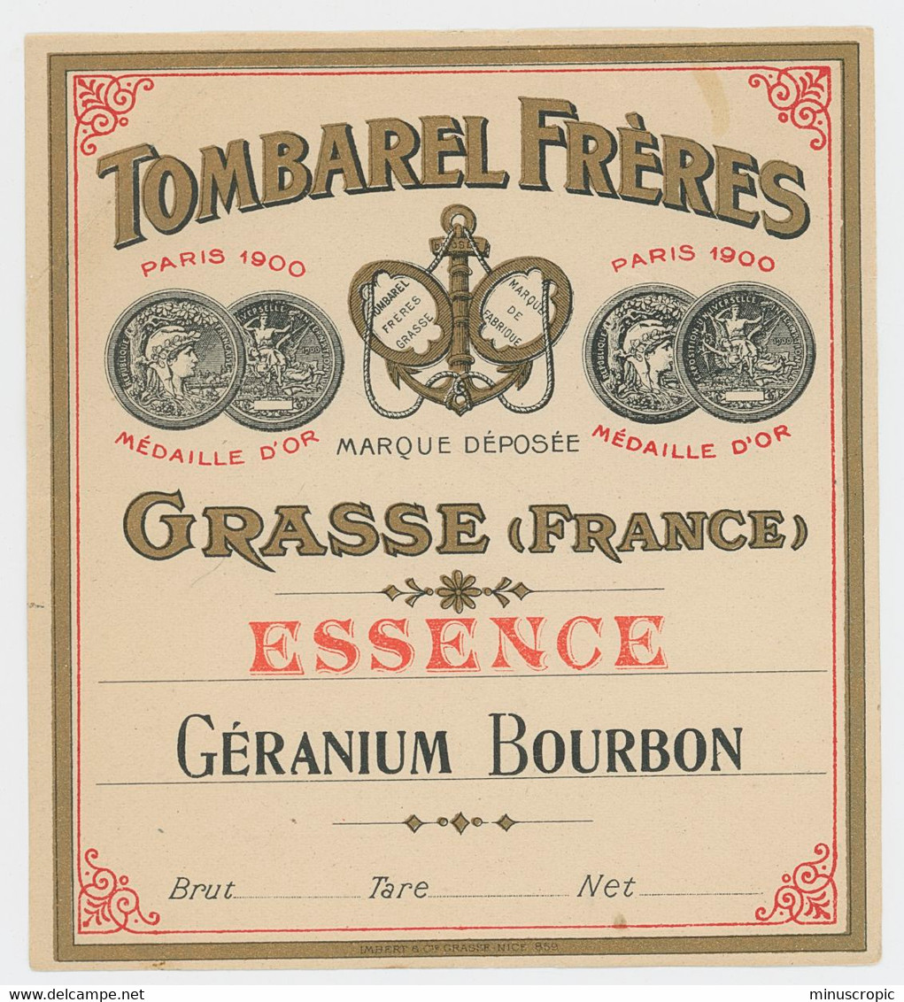 Etiquette - Essence Géranium Bourbon - Tombarel Frères - Grasse - Etiquettes