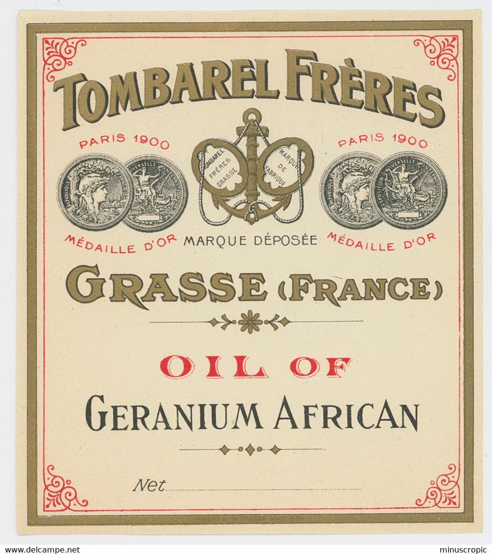 Etiquette - Oil Of Geranium African - Tombarel Frères - Grasse - Etiketten