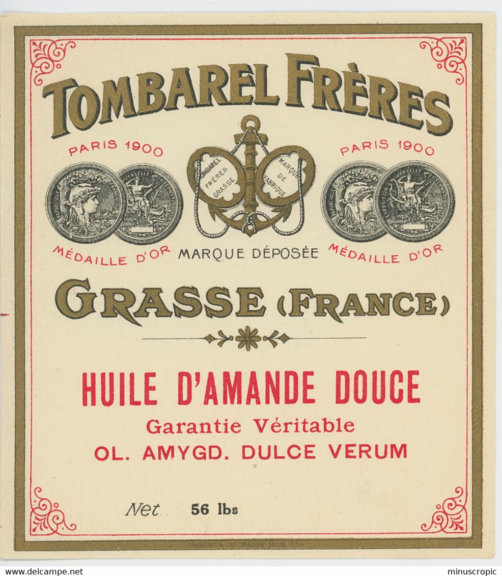 Etiquette - Huile D'Amandes Douce - Tombarel Frères - Grasse - Etiketten