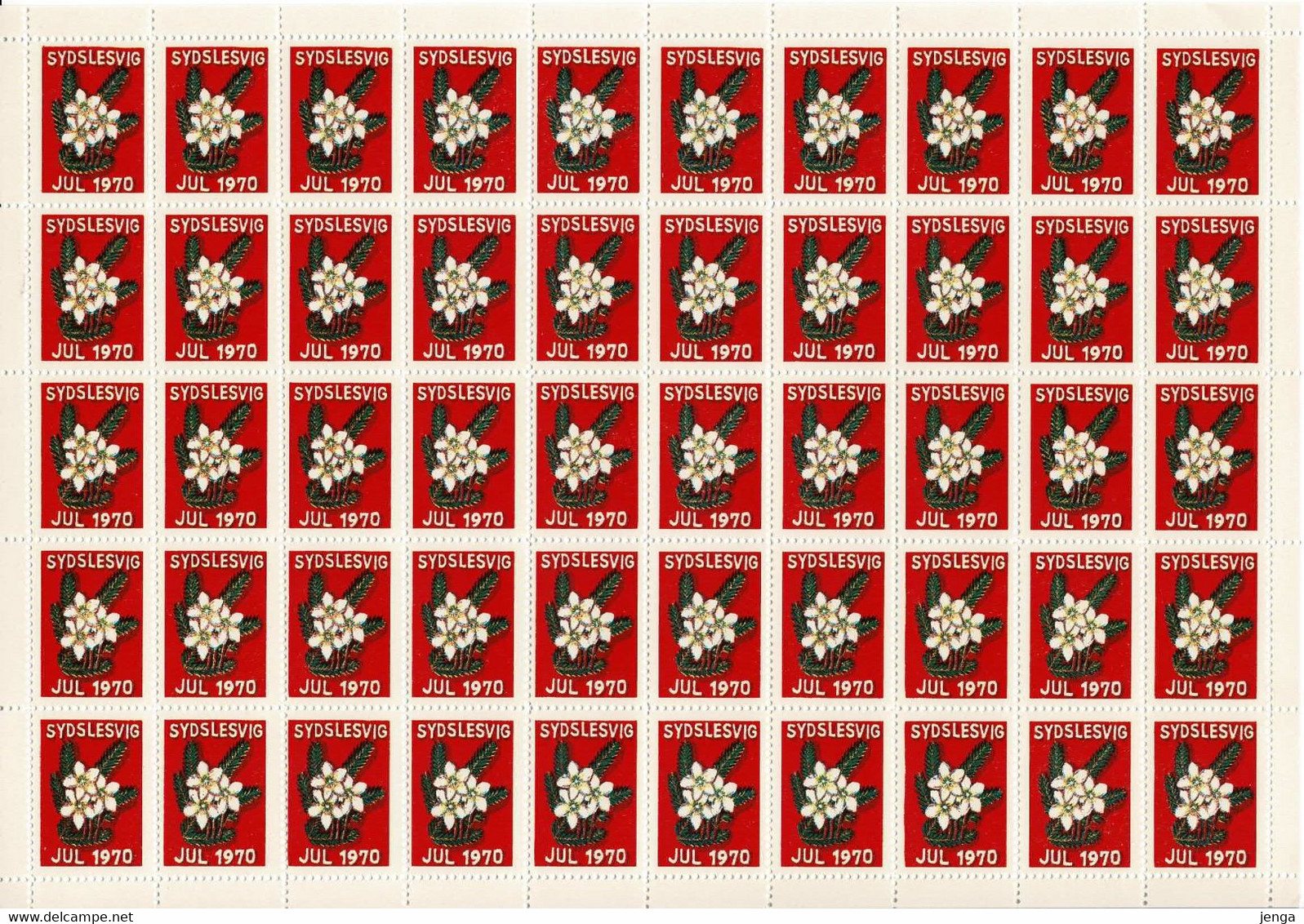 Denmark; Christmas Seals. Sydslesvig;  Full Sheet 1970 - Decoration.   MNH(**), Not Folded. - Fogli Completi