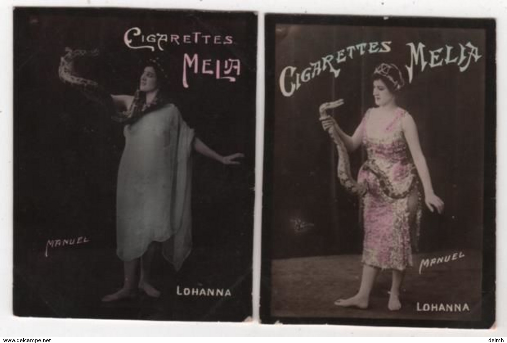 CARTES CIGARETTES MELIA ALGER Tirage L Série 10 Lot De 2 Artiste LOHANNA Et Son Boa Serpent Snake - Melia