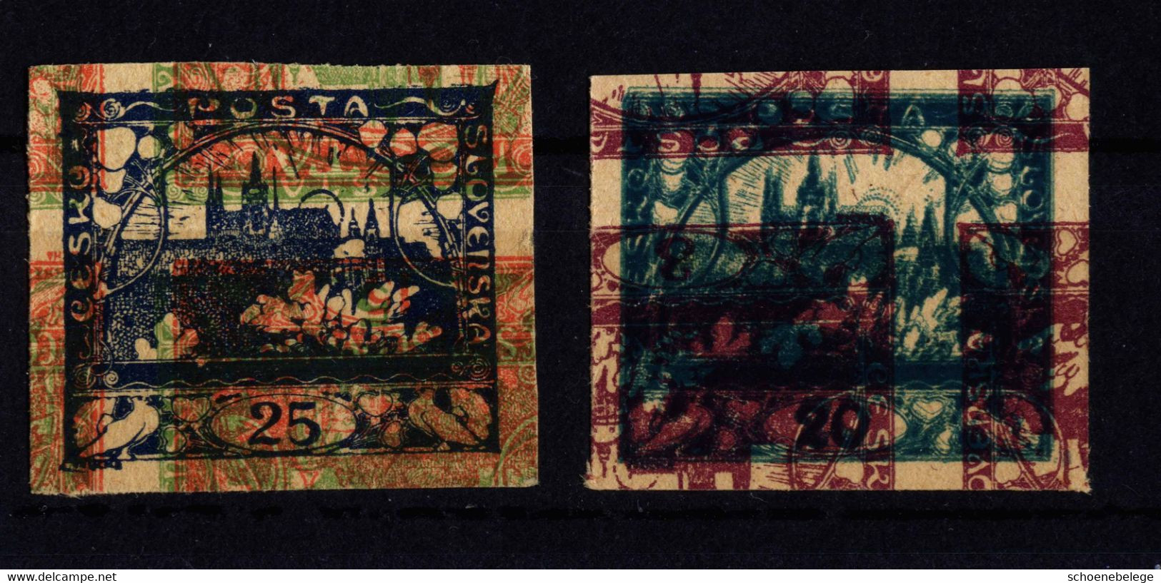 A6887) Czechoslovakia 2 Verschiedene Doppeldrucke / Makulatur Der Hradschin-Ausgabe - Unused Stamps