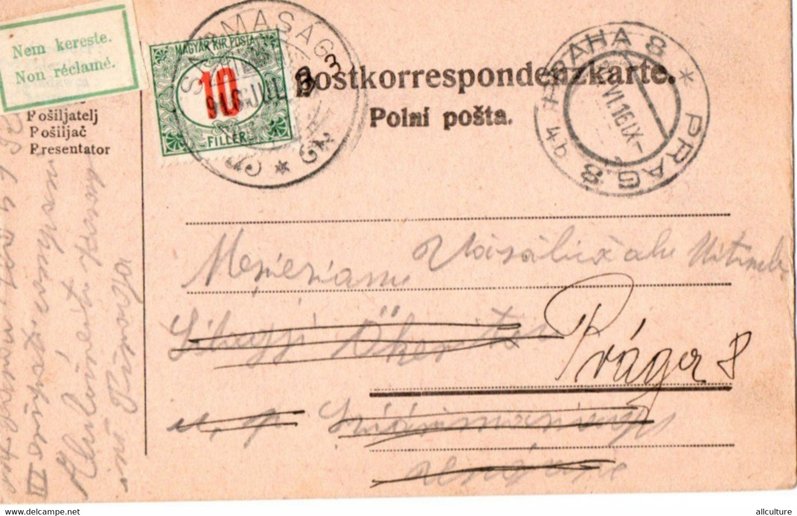 A109 - POSTKORRESPONDENZKARTE POLNI POSTA PRAGA 1916 - WO1