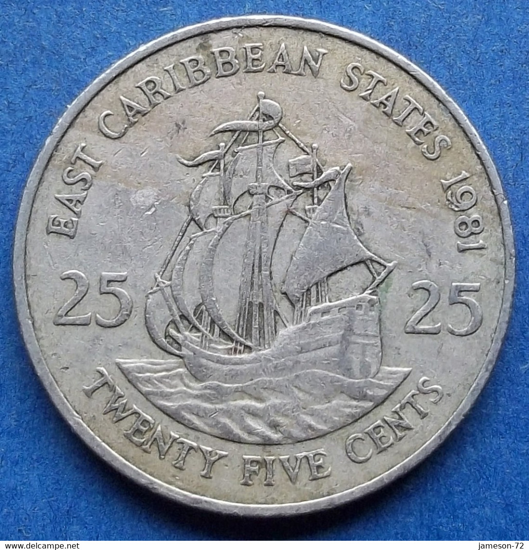 EAST CARIBBEAN STATES - 25 Cents 1981 KM# 14 Elizabeth II - Edelweiss Coins - East Caribbean States