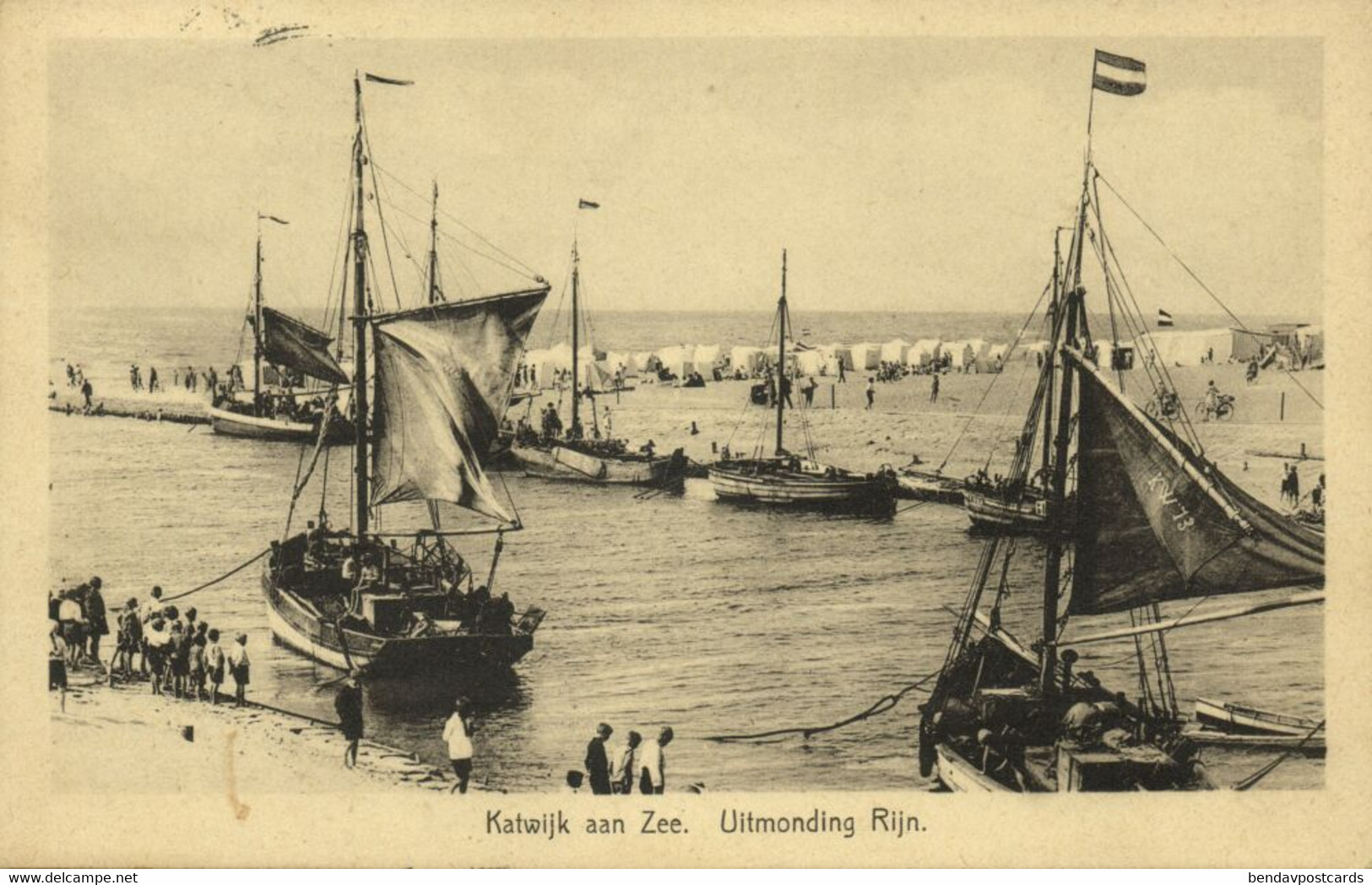 Nederland, KATWIJK A/ZEE, Uitmonding Rijn, Zeilschepen (1929) Ansichtkaart - Katwijk (aan Zee)