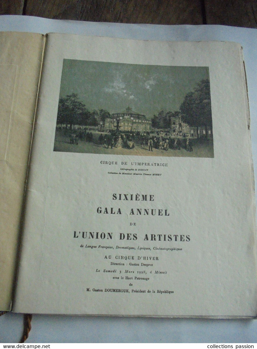 Programme, CIRQUE, Sixième Gala Annuel De L'UNION DES ARTISTES , Au CIRQUE D'HIVER, 3 Mars 1928 - Programs