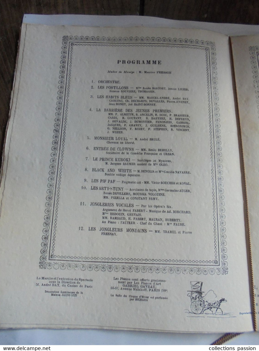 programme, CIRQUE, sixième gala annuel de L'UNION DES ARTISTES , au CIRQUE D'HIVER, 3 mars 1928