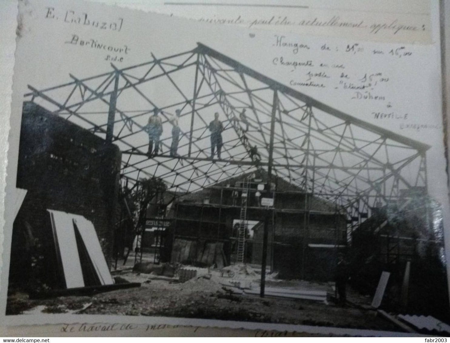 Photo Publicitaire E. CABUZEL Constructeur. Photo Hangar Duhem à Neuville Bourgonval. Rare + Facture Joseph Cabuzel - Bertincourt