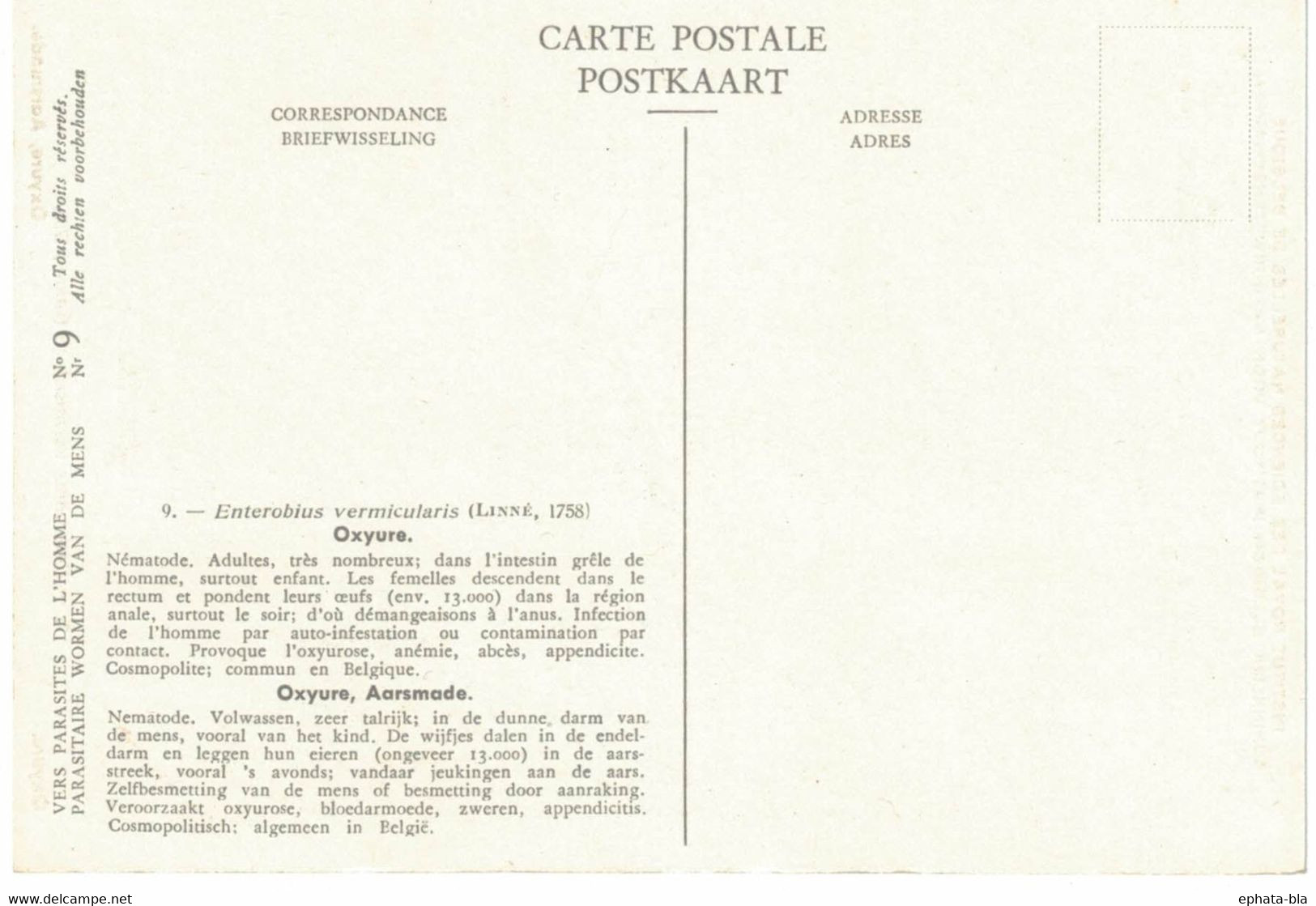 Série De 9 Cartes Sciences Naturelles De Belgique: Parasiites De L'homme - Sonstige & Ohne Zuordnung