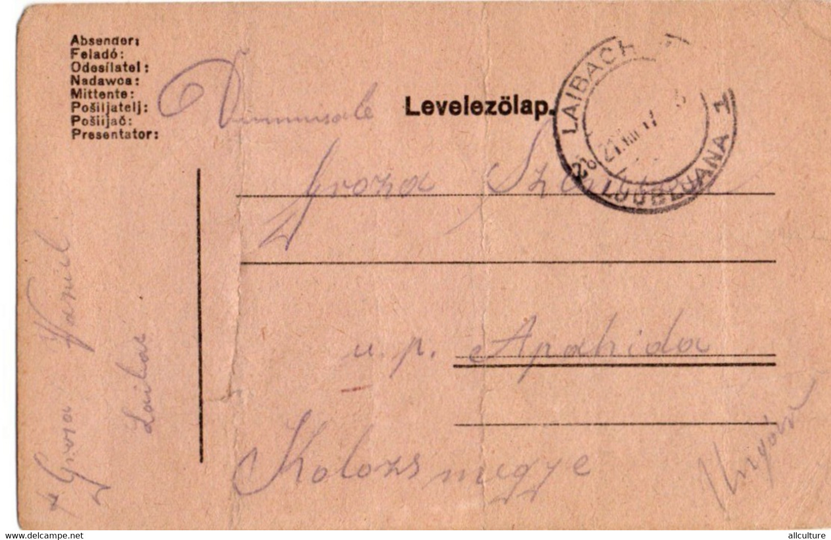 A114 -  LAIBACH LEVELEZOLAP TO APAHIDA  1WW 1917 - WW1 (I Guerra Mundial)